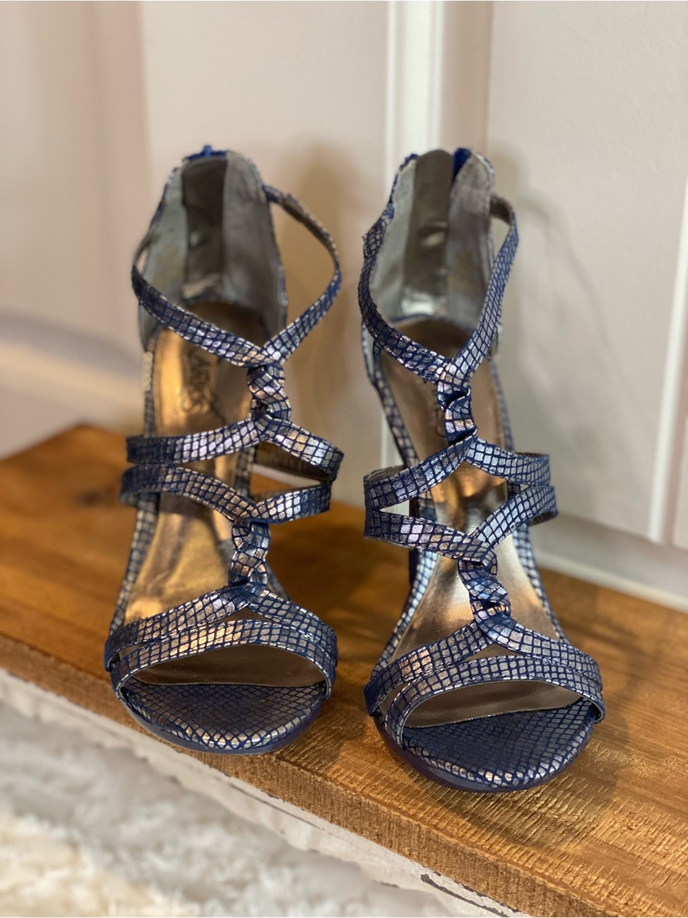 Carlos by Carlos Santana Blue Snake-Embossed Strappy High Heels